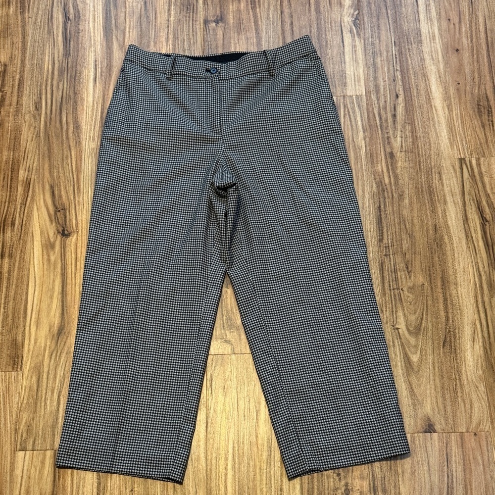 Talbots womens 10 pants slacks ankle crop Black white Houndstooth wool business